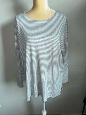 NEW Eileen Fisher Light Gray Striped Women’s Long Sleeve Top Sz M